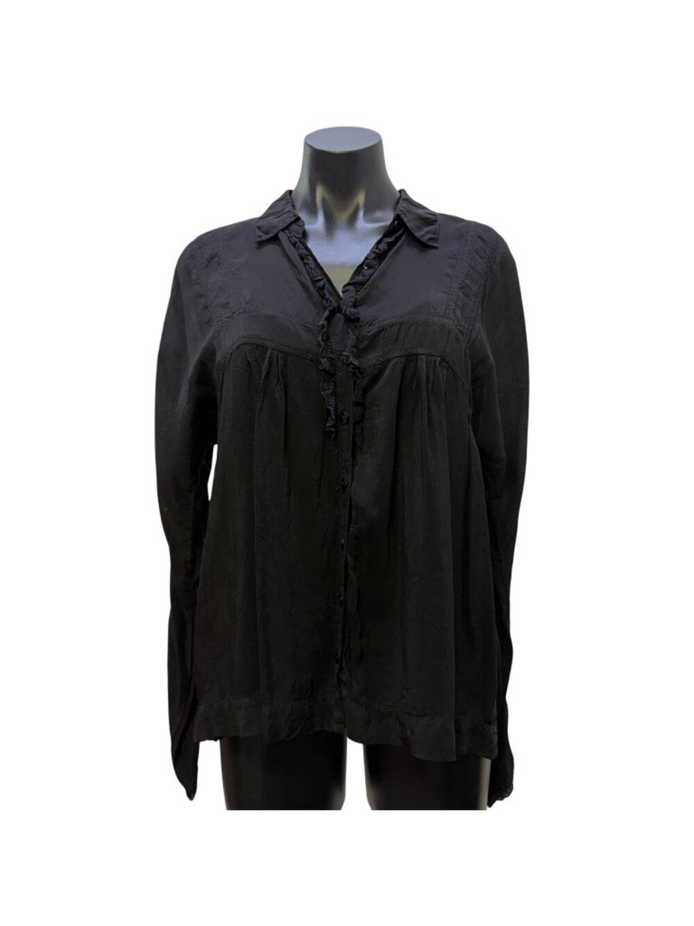 Johnny Was Black Button-Front Blouse M